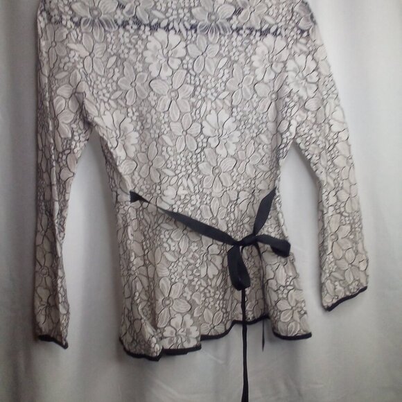Allegra K Blouse S Long Sleeve Sheer Lace Floral White Black - Picture 6 of 16